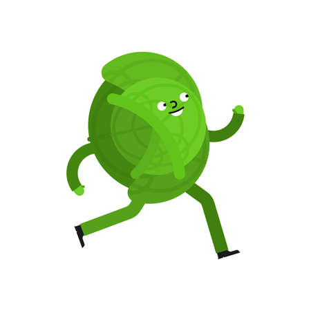 Cabbage is running. Sports vegetable. vector illustrationのイラスト素材