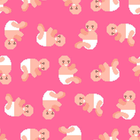 Little baby pixel art pattern seamless. 8 bit little kid background. pixelated small children textureのイラスト素材