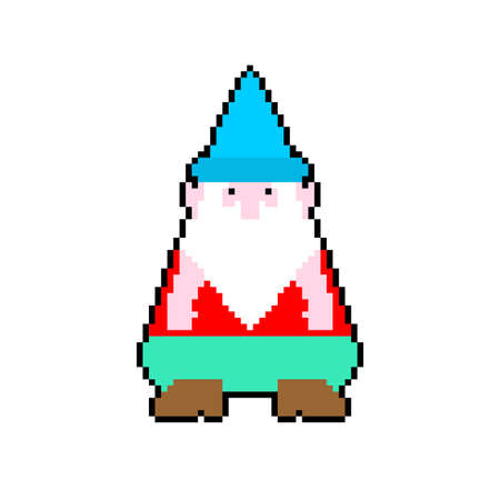 Garden gnome pixel art. 8 bit pixelated cartoon Vector illustration iconのイラスト素材