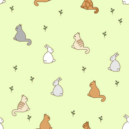Cute hare and cat pattern seamless. pretty rabbit and kitten background. baby fabric textureのイラスト素材
