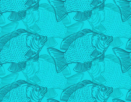 Perch hand drawing pattern seamless. fish backgroundのイラスト素材
