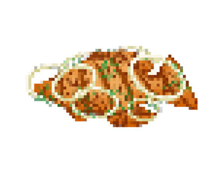 Fried fish pixel art. 8 bit fried perch Vector illustrationのイラスト素材
