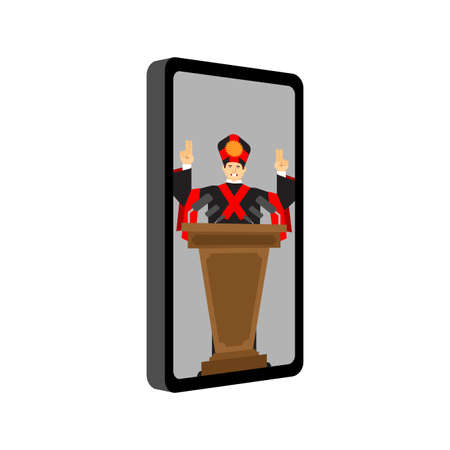 online prayer. Mass on the Internet. web confession. Confessions in smartphone. Concept modern religion and gadgetsのイラスト素材