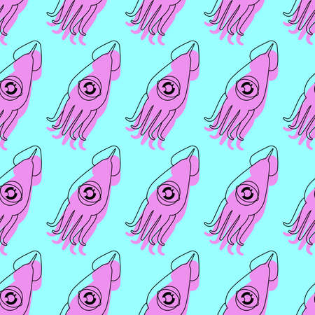 Squid pattern seamless. cephalopod marine animal background. vector textureのイラスト素材