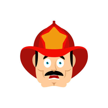 Firefighter scared OMG. Fireman Oh my God emoji. Frightened manのイラスト素材
