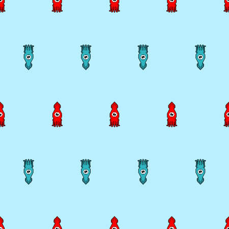 Squid pixel art pattern seamless 8 bit cephalopod marine animal background. pixelated textureのイラスト素材