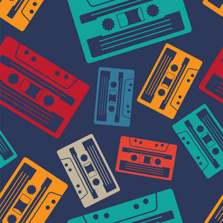 Retro cassette pattern seamless. Tape cassette backgroundのイラスト素材