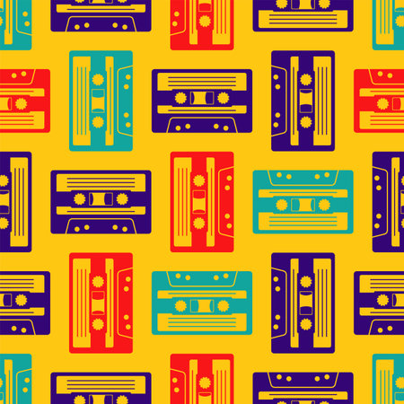Retro cassette pattern seamless. Tape cassette backgroundのイラスト素材