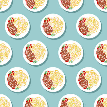 Pasta and meatballs pattern seamless. food backgroundのイラスト素材