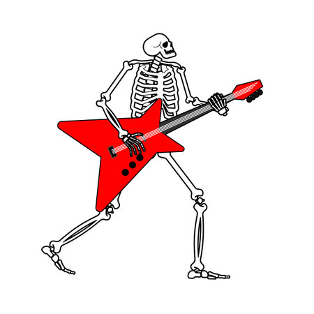 Skeleton with guitar. Skeleton musician. Electric guitar and dead man. vector illustrationのイラスト素材