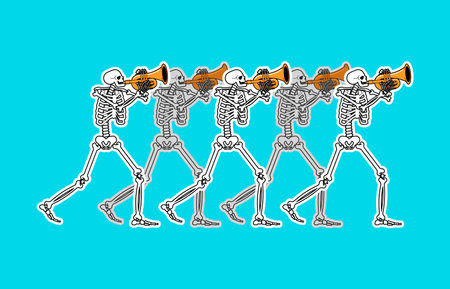 Skeleton with trumpet. Skeleton musician. bugle and dead. vector illustrationのイラスト素材