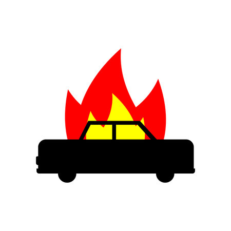 Burning car isolated. Car is on fire. vector illustrationのイラスト素材