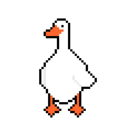 white goose pixel art. 8 bit Wild and domestic waterfowl with a long neck. pixelated Vector illustrationのイラスト素材