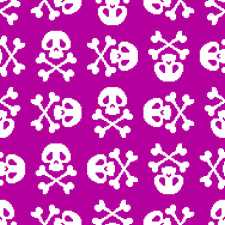 Pixel art Skull cartoon Pattern seamless. 8 bit funny skeleton head Background. pixelated vector textureのイラスト素材