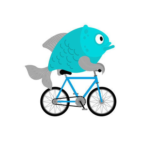 fish on bike. Carp on bicycle Cartoon. vector illustrationのイラスト素材