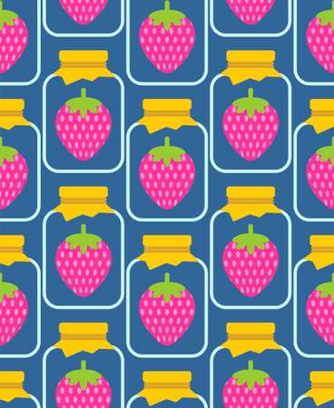 Jar with strawberry jam Pattern seamless. vector textureのイラスト素材