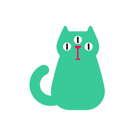 Alien cat with three eyes. Pet green monster from another planet.のイラスト素材