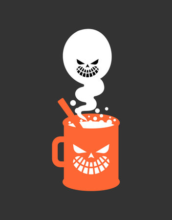 cup and ghost. Steam from mug is like phantom. halloween illustration Vectorのイラスト素材