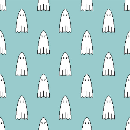 Ghost Pixel art Pattern seamless. 8 bit spook Background. pixelated vector texture halloweenのイラスト素材