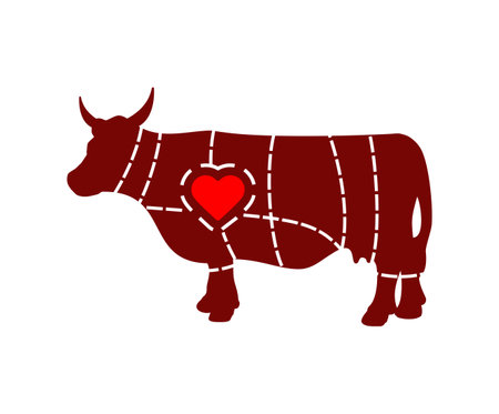 Love cow cutting meat. Butcher Manual butchering beef carcasesのイラスト素材