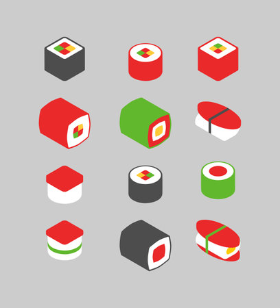 Sushi roll set. Traditional Japanese food. vector illustrationのイラスト素材