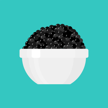 Black caviar in plate isolated. fish delicacy. vector illustrationのイラスト素材