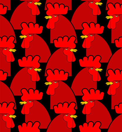 Red rooster pattern seamless. Red cock background. Ornament of kids fabricのイラスト素材