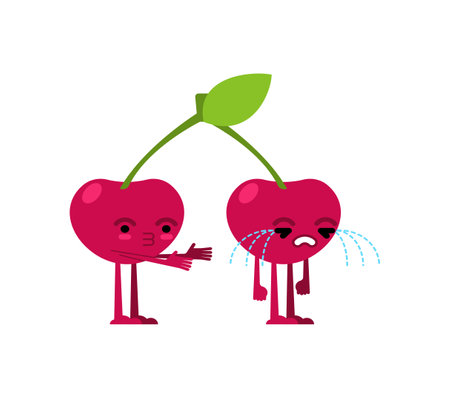 Cherry quarrels and reconciles. Two cherries are arguing. The concept of discord in relationships. Quarrel of lovers. couple recoveryのイラスト素材