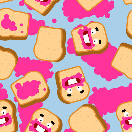 Piece of bread and jam pattern seamless. bread backgroundのイラスト素材