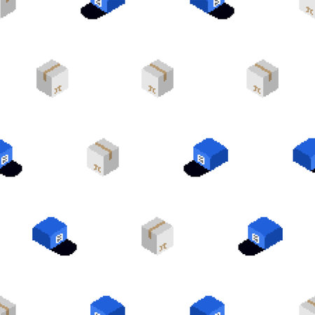 Parcel box and postman cap pattern seamless. Concept funny box to send backgroundのイラスト素材