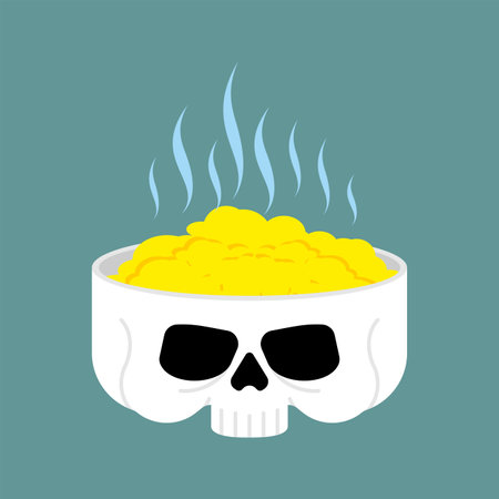 Porridge in skull. Skeleton head plate isolated. Ramen in Skullのイラスト素材