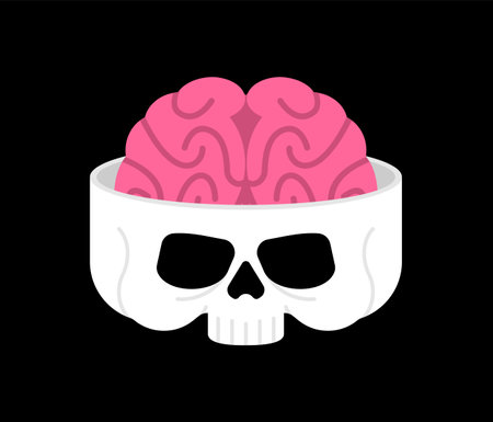 Brain in skull plate. vector illustrationのイラスト素材