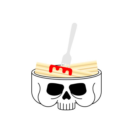 Noodles in skull. Skeleton head plate isolated. Ramen in Skullのイラスト素材