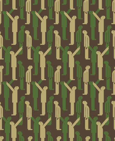 Man looks up military pattern seamless. looking up guy army background. soldier protective khaki textureのイラスト素材