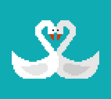 Two swans pixel art symbol of love. 8 bit Vector illustrationのイラスト素材