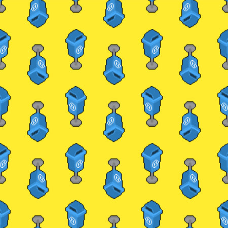 Garbage container pixel art pattern seamless. 8 bit trash can pixelated backgroundのイラスト素材