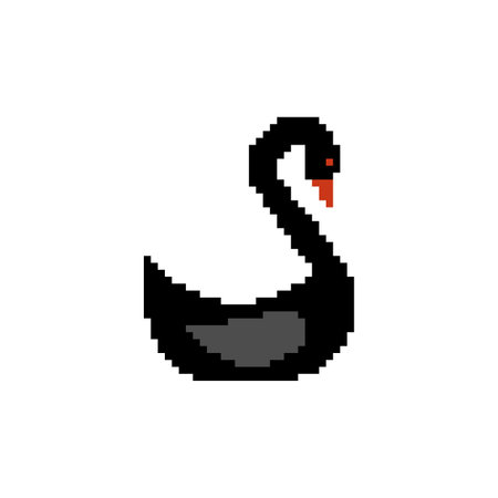Black Swan pixel art isolated. 8 bit Waterfowl pixelated. vector illustrationのイラスト素材