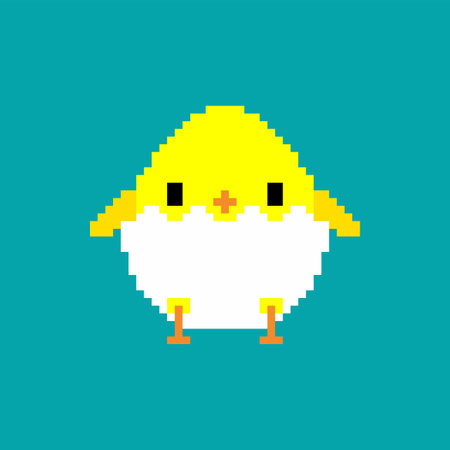 Chicken pixel art isolated. 8 bit Little chicken pixelated Vector illustrationのイラスト素材