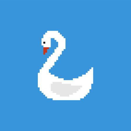 White Swan pixel art isolated. 8 bit Waterfowl pixelated. vector illustrationのイラスト素材