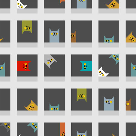Cat house pattern seamless. cat in window background. baby fabric textureのイラスト素材