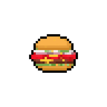 Burger pixel art. Hamburger pixelated. Fast food 8bit