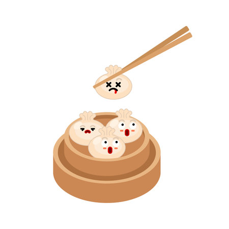 Cute chinese dumpling in bowl. vector illustrationのイラスト素材