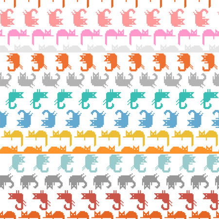 Cat pixel art pattern seamless. 8 bit pat background. pixelated baby fabric textureのイラスト素材