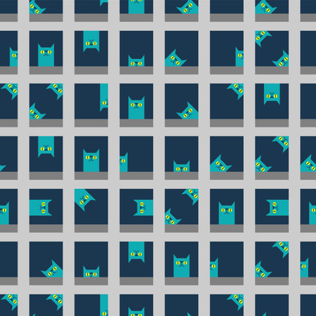 Cat house pattern seamless. cat in window background. baby fabric textureのイラスト素材