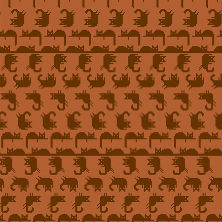 Cat pixel art pattern seamless. 8 bit pat background. pixelated baby fabric textureのイラスト素材
