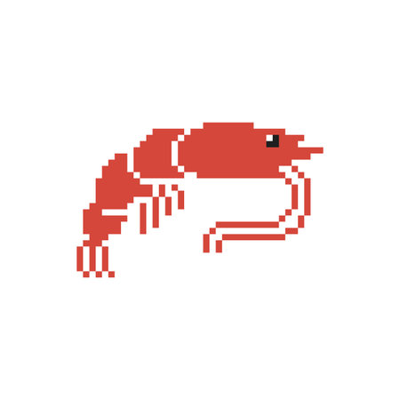Shrimp pixel art. Sea shrimp 8 bit. pixelated Vector illustrationのイラスト素材