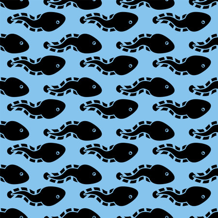 Tadpole pattern seamless. Frog larva background. Vector textureのイラスト素材