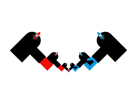 Handshake. Merger of corporations. Concept of merger of companies. International treaty.のイラスト素材