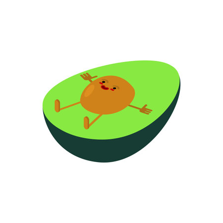 Avocado pit relaxes isolated. Cheerful cartoon fruit.