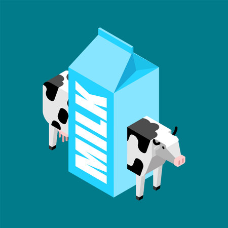 Cow and box of milk. Cow inside a milk package.のイラスト素材